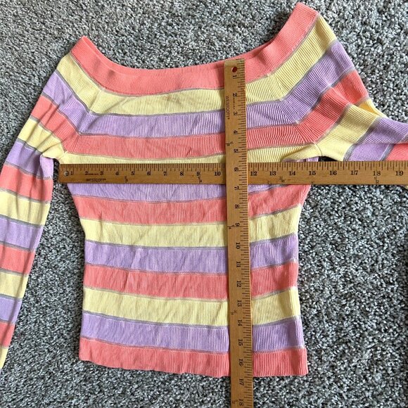 Intermix Womens Sz L Striped Off-The-Shoulder Knit Top Multicolor Long-Sleeve - Picture 7 of 9